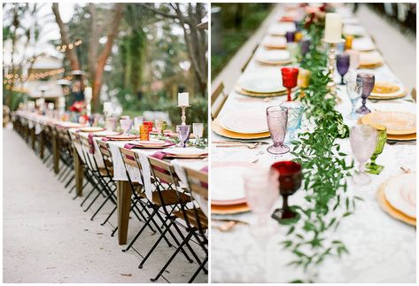 Colorful Bohemian Backyard Wedding in Lakeland, Florida - The Ganeys | Fine Art Film Wedding Photographers Bohemian Backyard Wedding, Bohemian Backyard, Lakeland Florida, Bohemian Colors, Backyard Wedding, Florida, Wedding Photographers, Table Decorations, Fine Art