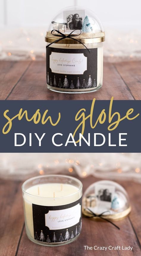 Snow Globe DIY Candle Fall Snow Globes Diy, Mini Snow Globes Diy, Snow Globe Diy Kids, Custom Candles Diy, Diy Snowglobes, Snow Globe Candle, Waterless Snow Globe Diy, Candle Pictures Diy, Snow Globe Diy