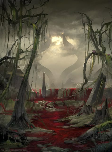 Swamp Devastated - MTG by ClintCearley.deviantart.com on @DeviantArt 다크 판타지, Cosmic Horror, Fantasy City, Fantasy Setting, Fantasy Places, Fantasy Art Landscapes, Arte Fantasy, Naha, Fantasy Concept Art