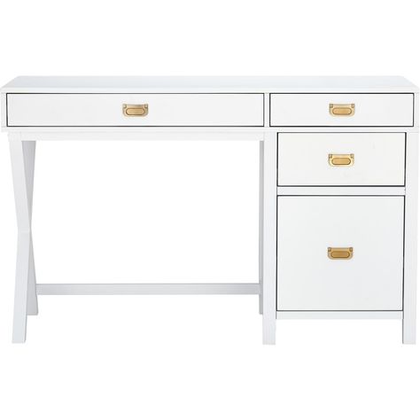 Peggy Side Storage Desk White White Desk Gold, White Desk With Drawers, Teen Girl Bedroom Designs, Desk With File Drawer, Marble Desk, Storage Desk, Hanging Folders, Chicago Apartment, Bedroom Decor For Teen Girls