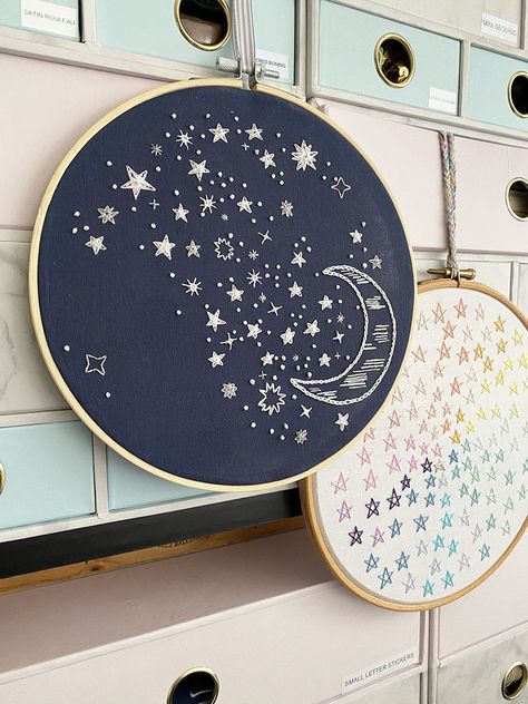 embroidery patterns Sky Embroidery, Line Design Pattern, Stitch Accessories, Sky Pattern, Learning To Embroider, Chain Stitch Embroidery, Embroidery Sampler, Diy Embroidery Patterns, Midnight Sky