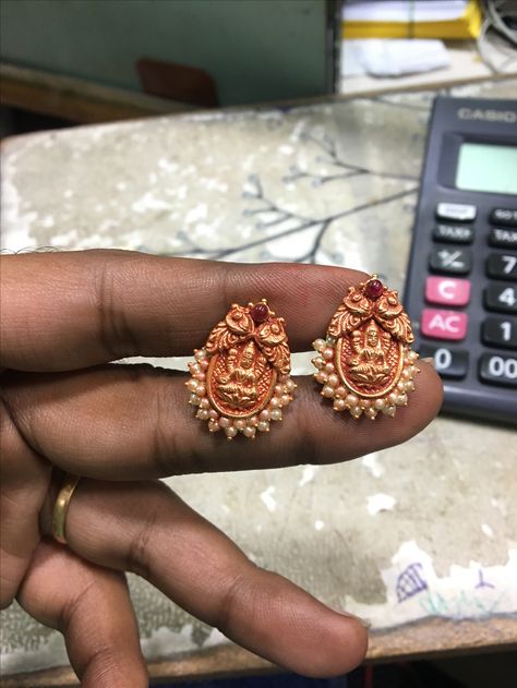 Lakshmi earrings 8grms Laxmi Devi Earrings Gold Studs, Laxmidevi Earrings Gold, Lakshmi Devi Studs Gold, Lakshmi Earrings Gold, Lakshmi Earrings, Lakshmi Devi, Temple Jewelry Necklace, Antique Gold Earrings, Gold Jhumka Earrings