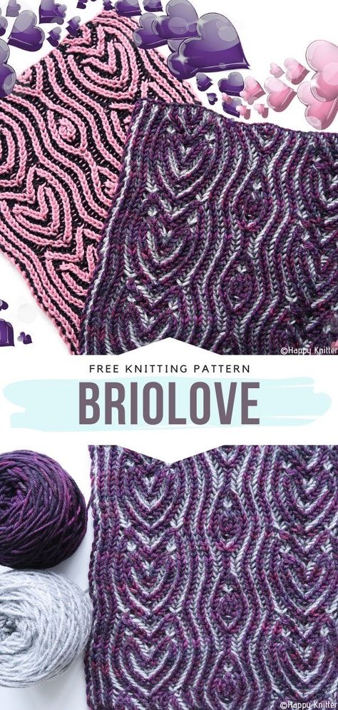 Briolove Free Knitting Pattern This is the brioche knitting technique at its finest. Use it to create a set of scarves for your friends or family members as you are not going to be able to stop after making the first one. Trust us on this! Is your yarn stash ready? #knitscarf #briocheknitting #freeknittingpattern Two Color Brioche Knitting Patterns, Brioche Knitting Patterns Free Tutorials, Crochet Brioche Pattern, 2 Color Knitting Patterns Free, Brioche Scarf Pattern Free, Brioche Crochet Patterns, Brioche Knitting Tutorial, Wave Knitting Pattern, Advanced Knitting Patterns