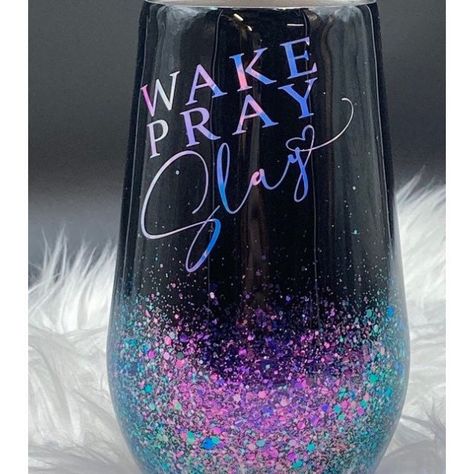 17oz wine Tumbler/wake pray slay Ready to ship Wake Pray Slay, Glitter Wine, Wine Tumbler, Wine Tumblers, Wine Glass, Oxford, Tumbler, Glitter, Wine