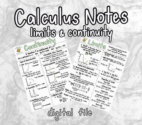 calculus notes for sale on etsy Limits Calculus, Limits And Continuity, Calculus Notes, High School Algebra, Physics High School, Ap Calculus, School Algebra, Studying Math, Algebra 1