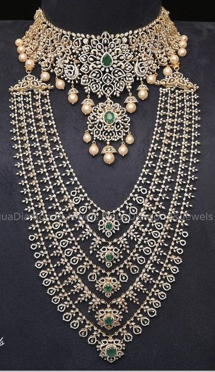 Diamond Steps Haram, Diamond Satlada Necklace, Diamond Layered Haram, Satlada Necklace, Indian Brides Jewelry, Diamond Haram, Pretty Gold Necklaces, Bridal Jewellery Inspiration, Wedding Jewelry Sets Bridal Jewellery