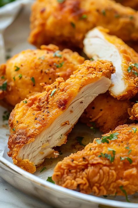 Juicy Oven Fried Chicken Baked Country Fried Chicken, Fried Chicken Recipe Boneless, Oven Fried Chicken Breast Boneless, Oven Baked Fried Chicken Breast, Easy Oven Chicken Recipes, Gf Fried Chicken, Fried Boneless Chicken Thighs, Oven Fried Chicken Breast, Baked Fried Chicken Breast