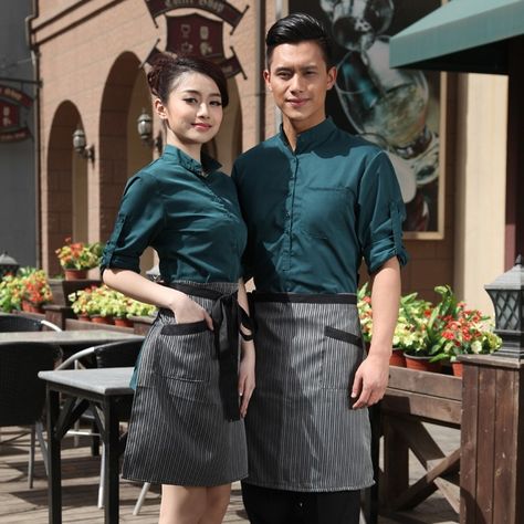 Uniform Cafe, Uniforms Restaurant, Waiter Uniform Design, Waitstaff Uniform, Bar Uniform, Apron Fashion, Cafe Uniform, Waitress Outfit, Waitress Uniform