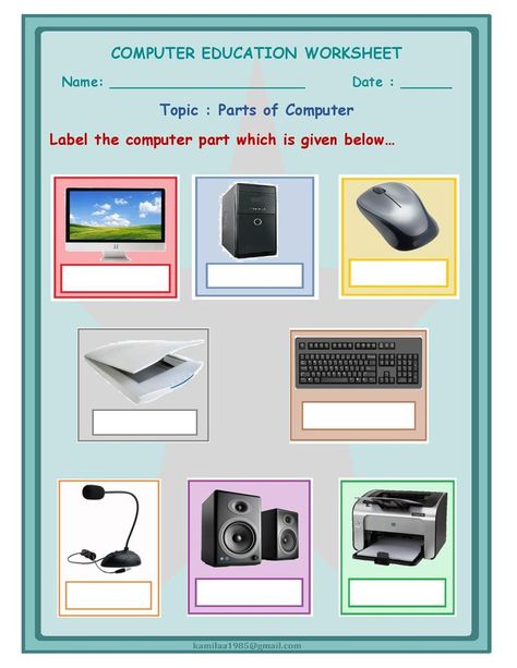 Computer Education Teaching, Parts Of Computer Worksheet, Computer Worksheet, Parts Of Computer, Preschool Poems, Teacher Appreciation Doors, Worksheets For Class 1, Teaching Computers, Computer Lessons