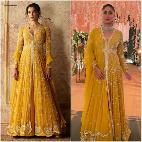 Mayoun Outfit, Yellow Gown Indian, Mayoun Dress, Yellow Indian Dress, Yellow Anarkali Dress, Yellow Anarkali Suits, Indian Bridal Wear Red, Yellow Anarkali, Ridhi Mehra