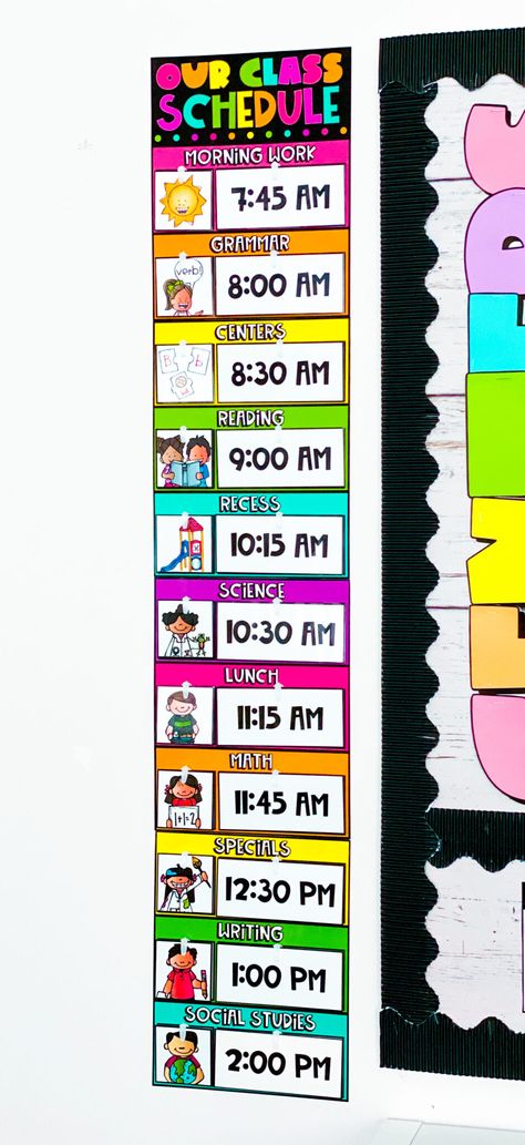 Classroom Schedule Display Preschool, Time Table Chart Ideas For Classroom, Classroom Schedule Display, Schedule Classroom, Daycare Business Plan, Daycare Business, Classroom Schedule, Girl Bedrooms, 3rd Grade Classroom