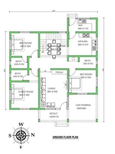 Bungalow House Floor Plans, Drawing House Plans, House Structure Design, Small House Blueprints, 2bhk House Plan, Bungalow Floor Plans, Indian House Plans, Bungalow Style House Plans, Little House Plans