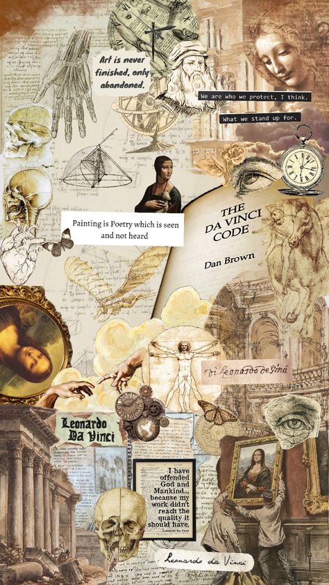 Leonardo Da Vinci #renaissance #brown #aesthetic #darkacademia #DaVinciCode Collages Aesthetic Vintage, Monalisa Wallpaper, Aesthetic Wallpaper Collage, History Wallpaper, Astronomy Poster, Biology Art, History Posters, Artistic Wallpaper, Architecture Collage