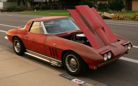 This 1965 Corvette Convertible runs and drives and features a 396ci V8 under the hood. Would you restore this classic or leave it untouched? #Chevrolet, #Corvette 1965 Corvette, Corvette Convertible, Door Trims, New Tyres, Car Features, Barn Finds, Soft Tops, Manual Transmission, Chevrolet Corvette