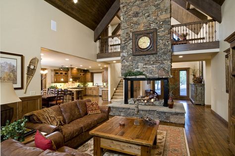 Double Sided Gas Fireplace, Rustic Lake Houses, Modern Lodge, Double Sided Fireplace, Lodge Decor, Home Fireplace, Pole Barn Homes, Log Cabins, Forest House