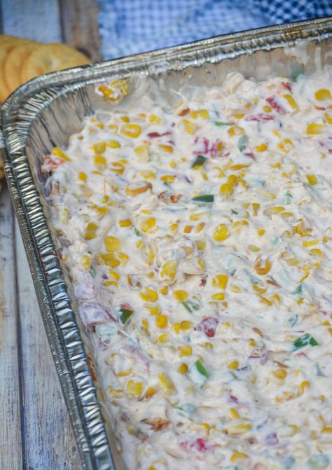 Corn Dip With Bacon, Corn Cream Cheese Dip, Green Mountain Grill Recipes, Creamy Corn Dip, Hot Corn Dip, Cream Cheese Corn, Corn Dip Recipes, Cheese Dip Recipes, Pellet Grill Recipes