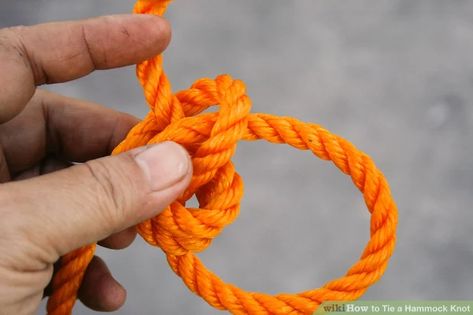 How to Tie a Hammock Knot: 12 Steps (with Pictures) - wikiHow How To Tie A Hammock Knot, Hammock Knots Trees, Hammock Knots, Diy Underquilt For Hammock, Cargo Net Hammock Outdoor, Essential Knots For The Outdoors, Hammock Tarp, Bowline Knot, Strong Knots