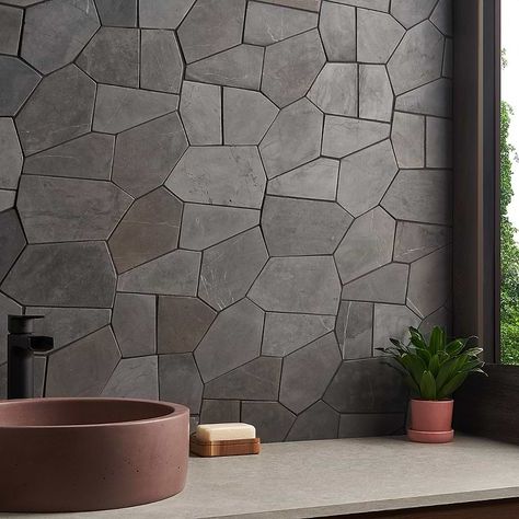 Tile Kitchen Floor, Stone Tile Bathroom, Grey Bathroom Tiles, Dark Tile, Wall Outdoor, Luxury Master Bathrooms, Stone Shower, Backsplash Wall, Mosaic Tile Backsplash