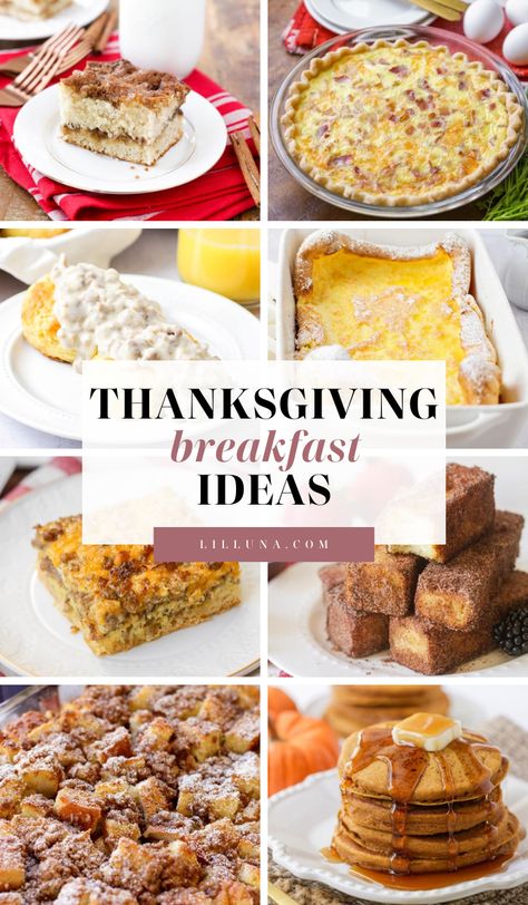 Stretch those stomachs and start the day of family and food with a tasty breakfast using any of these delicious Thanksgiving Breakfast Ideas! From sweet to savory, we have you covered. #thanksgiving #breakfast #thanksgivingbreakfast #breakfastideas Thanksgiving Breakfast Ideas, Spinach Strata, Pumpkin French Toast Bake, Muffins Cinnamon, Easy Egg Breakfast, Cheesy Breakfast Casserole, Christmas Breakfast Casserole, French Toast Bake Recipe, Thanksgiving Brunch