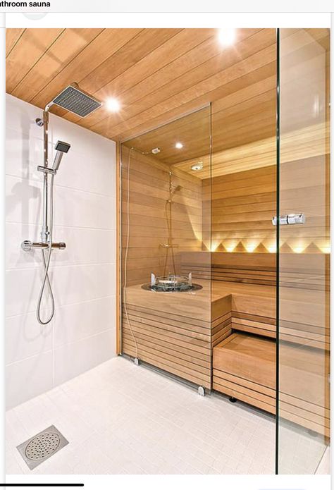 Garage Sauna, Shower Layout, Sauna Bathroom Design, Spa In Casa, Sauna Ideas, Sauna A Vapor, Building A Sauna, Sauna Shower, Diy Bathroom Design