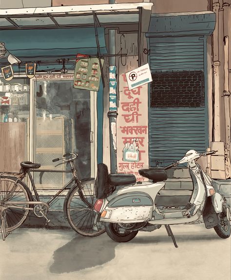 Indian Street Sketch, Delhi Illustration Art, Indian Street Illustration, Delhi Sketch, Delhi Illustration, Delhi Art, Street Sketch, Delhi Street, Road Drawing