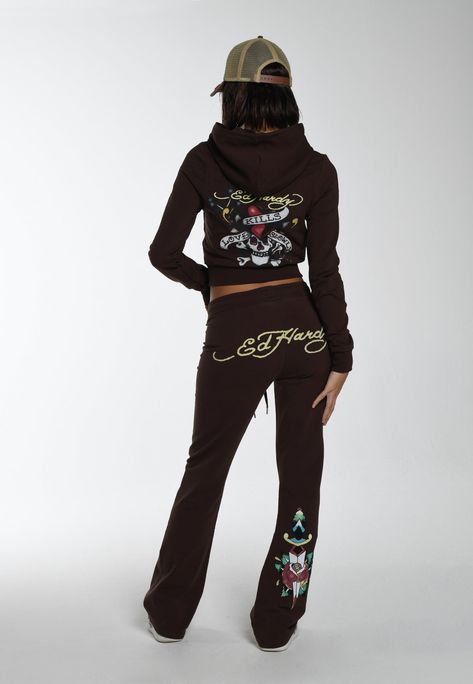 Fitted Tracksuit Women, Ed Hardy Sweatsuit Outfit, Ed Hardy Sweater, Ed Hardy Sweatpants, Ed Hardy Sweatsuit, Ed Hardy Set, Ed Hardy Tracksuit, Ed Hardy Clothes, Flared Tracksuit