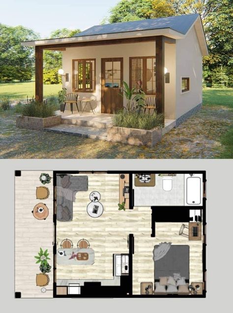 1 Person Tiny House, Trailer House Plans, Studio House Layout, Luxury Tiny House Modern, Mini Home Layout, Tiny House Sims 4 Home Plans, Sims Tiny House Floor Plans, Small House With Rooftop, Small Cottage Layout