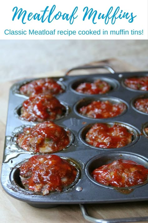 Meatloaf Muffins http://inasouthernkitchen.com/meatloaf-muffins/?utm_campaign=coschedule&utm_source=pinterest&utm_medium=In%20a%20Southern%20Kitchen%20%7C%20Lucy%20Brewer&utm_content=Meatloaf%20Muffins Meatloaf Muffins Recipe, Meatloaf Cupcakes, Meatloaf Muffins, Classic Meatloaf Recipe, Good Meatloaf Recipe, Classic Meatloaf, Best Meatloaf, Muffin Tin Recipes, Muffin Pans