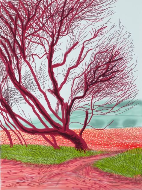 The Arrival of Spring in Woldgate, East Yorkshire in 2011. Photograph: © David Hockney/Richard Schmidt David Hockey, David Hockney Landscapes, David Hockney Ipad, David Hockney Artist, Hockney Paintings, David Hockney Paintings, David Hockney Art, Drawing Trees, Ipad Inspo