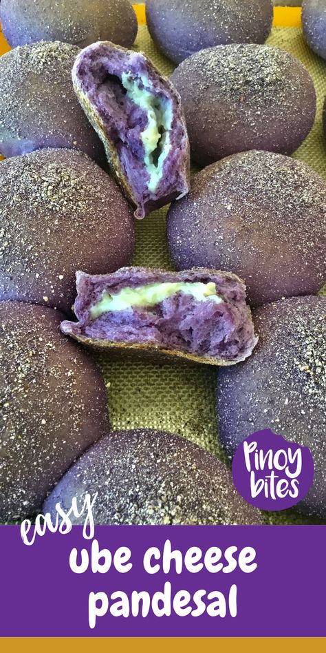 Ube Cheese Pandesal Recipe, Ube Rolls, Ube Pandesal Recipe, Ube Bread Recipe, Pandesal Recipe Philippines, Cheese Pandesal Recipe, Ube Bread, Ube Cheese Pandesal, Filipino Bread Recipe