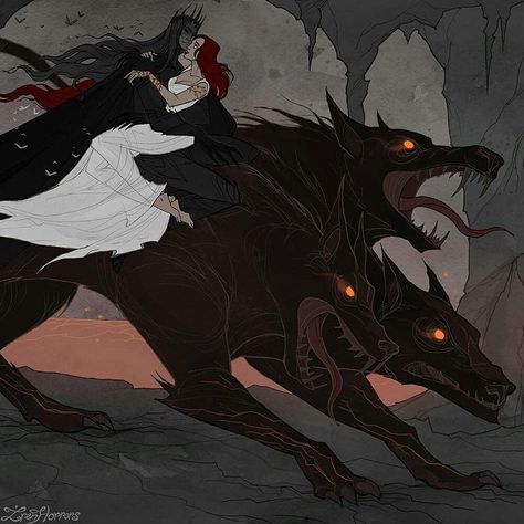 Hades And Cerberus, Persephone Art, Description Instagram, Hades Persephone, Abigail Larson, Greek Mythology Art, Hades And Persephone, The Underworld, Triple Goddess