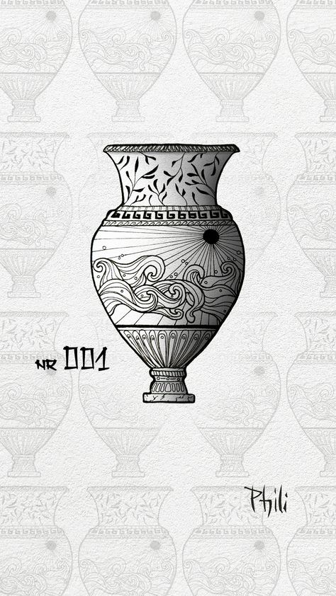 Vase Blackwork Tattoo design // If you like this design, you can follow me on instagram 🥰: philiyes Greek Vase Tattoo, Vase Tattoo Design, Unique Tattoos For Men, Small Chest Tattoos, Ocean Tattoos, Stomach Tattoos, Mermaid Tattoo, Greek Vases, Tattoo Inspiration Men