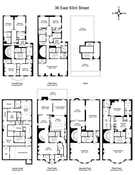 36 E 63rd St, New York, NY 10065 | Zillow Townhouse Floor Plans, Ny Townhouse, Beach Writing, New York Townhouse, Modern Beach Homes, Lenox Hill, Mansion Floor Plan, Apartment Floor Plan, Realty Logo