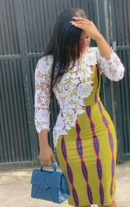 African Print With Lace Combination, Combined Ankara Short Gown, Short Ankara Dresses Classy With Lace, Ankara Mixed With Lace Short Gown Styles, Classic Ankara Styles For Ladies, Latest Ankara Dress Designs For Ladies, Ankara With Lace Styles, Short Ankara Gown Styles For Ladies, Ankara With Lace Combination Styles