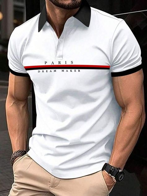 Polo T Shirt Design, Sports Wear Fashion, Polo Shirt Outfits, Minimalist Fashion Men, Mens Polo T Shirts, Polo Shirt Design, Polo Shirts Men, T-shirt Refashion, Text Print