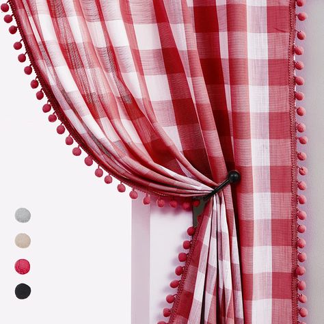 Amazon.com: Treatmentex White Red Buffalo Check Pom-Pom Curtains for Living Room Bedroom 84 inch Long Semi Sheer Curtains for Chrismas Holiday Décor Vintage Plaid Pattern Window Panels 2pcs : Home & Kitchen Red And White Curtains, Buffalo Plaid Curtains, Polka Dot Curtains, Gingham Curtains, Pom Pom Curtains, Buffalo Check Curtains, Check Curtains, Window Curtains Living Room, Cute Curtains