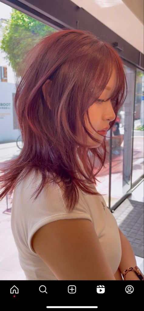 Rosette Orange Hair, Red Haircut Ideas, Wavy Hime Cut, Hush Haircut With Bangs, Feminine Wolf Cut, Bada Lee Hair, Octopus Haircut Medium, Copper Wolf Cut, Soft Wolf Cut Hair Long