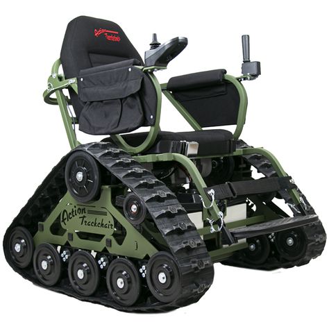 Action Trackchair - The First All Terrain Power Chair of It's Kind Wheelchair Accessible Vans, Knee Scooter, Accessible Bathroom Design, Wheelchair Accessible Vehicle, Wheelchairs Design, Wheelchair Van, Pride Mobility, Folding Mobility Scooter, Power Chair