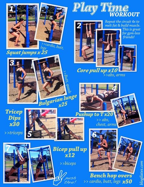 This is Cute!! Playground Workout: Exercise Like Youre Five Again | fitbottomedgirls.com Tricep Pushup, Playground Workout, Park Workout, Cassey Ho, Pop Pilates, Printable Workouts, I Work Out, Outdoor Workouts, Fitness Nutrition