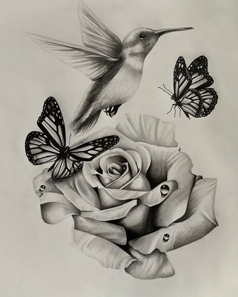 Hummingbird Flower Tattoos, Memorial Tattoo Designs, Rose Drawing Tattoo, Rose Tattoos For Women, Remembrance Tattoos, Tattoos For Women Flowers, Floral Tattoo Sleeve, Leg Tattoos Women, Tattoo Ideas For Women