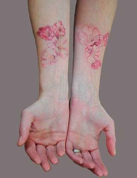 Would love something like this and using a different color. 50 Insanely Gorgeous Nature Tattoos - BuzzFeed Mobile Pink Flower Tattoos, 10 Tattoo, Tattoo Zeichnungen, Flower Tattoo Arm, Blossom Tattoo, Cherry Blossom Tattoo, Pattern Tattoo, Nature Tattoos, Matching Tattoos