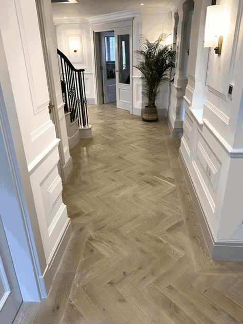 Herringbone Wood Tile Floor, Herringbone Laminate Flooring, Wood Effect Floor Tiles, Herringbone Tile Floors, Open Living Room Design, Wood Floor Design, Hall Flooring, Tiled Hallway, Herringbone Wood Floor