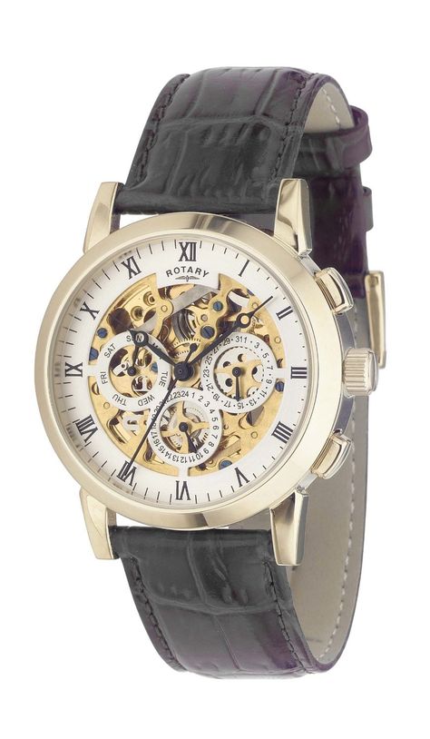 £132.76 Rotary Gents Gold Plated Leather Strap Watch GS02375/01: Rotary: Amazon.co.uk: Watches Vintage Skeleton, Gold Plated Watch, Automatic Watches For Men, Vintage Watches For Men, Leather Strap Watch, Watch Companies, Skeleton Watch, Automatic Watch, Luxury Watch