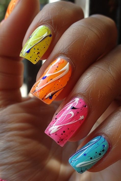 June Nail Designs, Fingernail Designs, Sassy Nails, Colorful Nail, Fancy Nails Designs, Vibrant Nails, Dope Nail Designs, Pretty Nail Art Designs, Cute Gel Nails