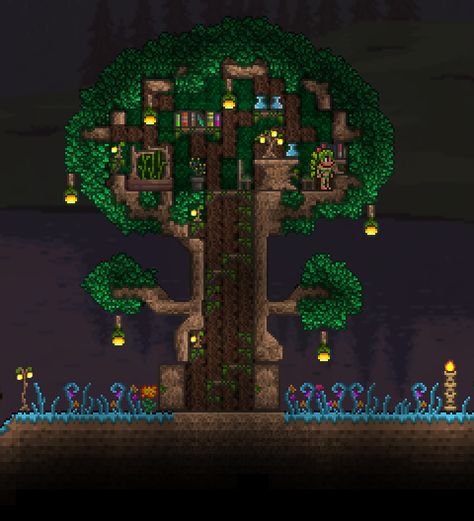 Dryad Treehouse Dryad House Terraria, Terraria Dryad House, Treehouse Terraria, Terraria Treehouse, Terraria Dryad, Terraria Castle, Terraria Game, Terrarium Base, Terraria House Ideas