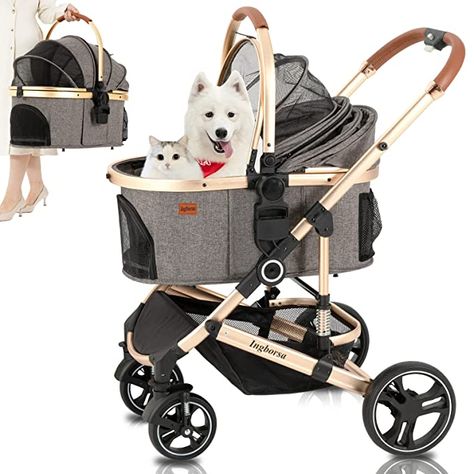 Pet Stroller Travel System 4 Wheels Foldable Aluminum Alloy Frame Carriage for Small Medium Dogs & Cats Easy,Fold with Removable Liner, Storage Basket Cat Stroller, Pet Travel Carrier, Pet Strollers, Dog Stroller, Pet Stroller, Car Seat Stroller, Travel Carrier, Travel Stroller, Travel System Stroller