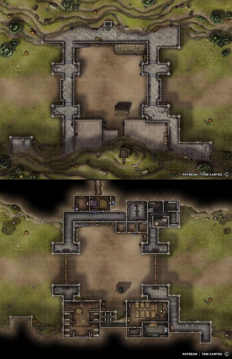 The Outpost marks the end of the freehold lands, and the edge of the Emperor’s reach. Despite there being little traffic, the commander has kept the watch well trained & vigilant. Little has changed for them, only now their job is to keep people in more than out. Click the link to download & find out more. #tomcartos #battlemap #map #ttrpg #dnd #rpg #deadlands #pathfinder #dungeons #dragons #5e #free #fantasy #fort #castle #mountain #winter #snow #frontier #wildwest #wilderness #canyon #outpost Dnd Outpost Map, Dnd Fort Map, Dnd Bandit Camp, Fort Battlemap, Dnd Castle Map, Castle Battlemap, Deadlands Rpg, Fantasy Fort, Castle Map