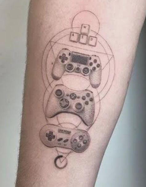 Nintendo Joystick, Super Mario Tattoo, Nintendo Tattoo, Video Game Tattoos, Partner Tattoos, Mario Tattoo, Stick Tattoo, Nerdy Tattoos, Gamer Tattoos