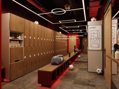 Football Interior Design, Sport Club Design, Sports Center Design, Football Lockerroom, Sport Interior Design, Sport Club, Locker Room Design, Basketball Locker Room, Football Changing Room Design