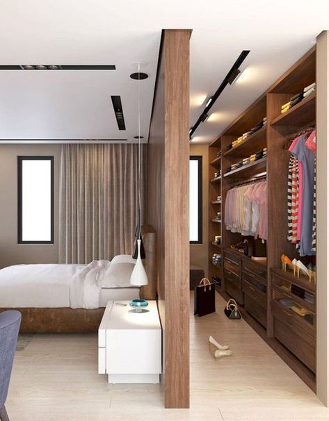 30 Simple And Modern Open Closet Ideas For Your Bedroom | Home Design And Interior Hidden Bedroom, Closet Behind Bed, Closet Bed, Open Closet, Bedroom Dressing, Creative Bedroom, Dressing Area, Bed In Closet, Room Bed